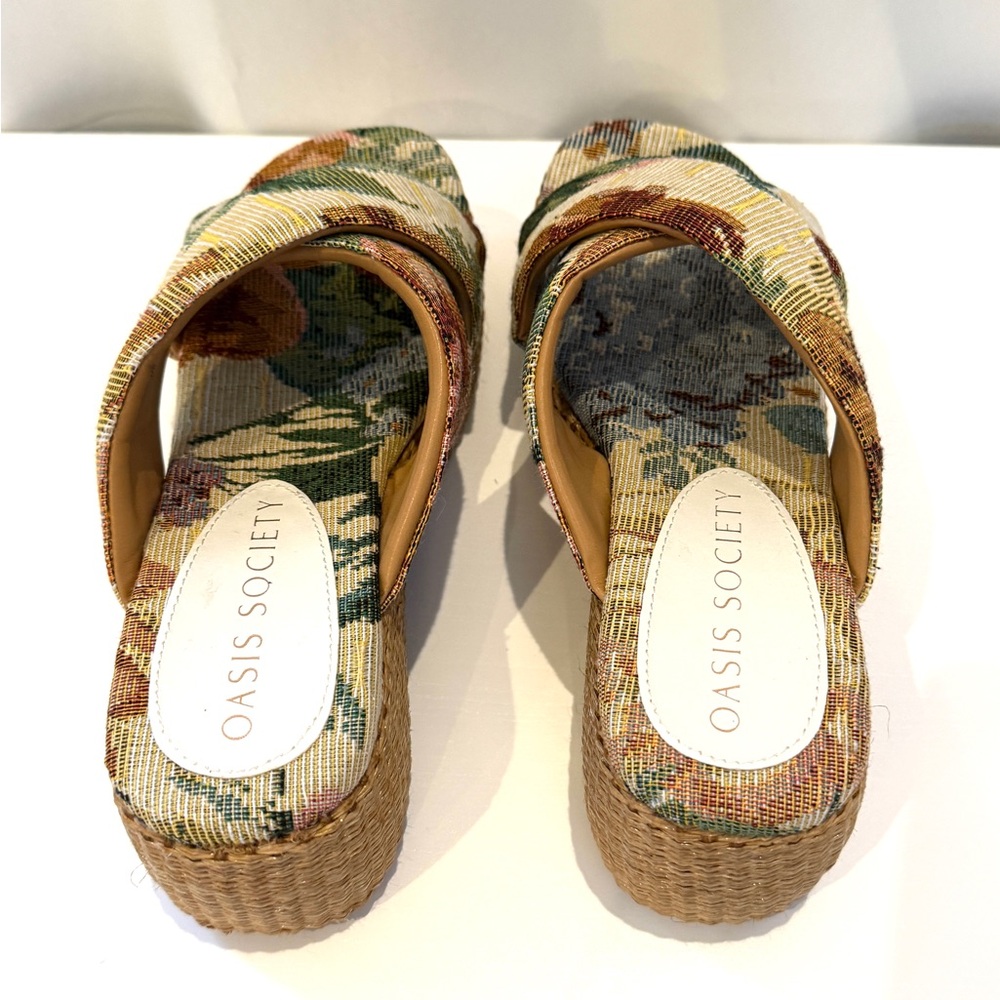 NWOT Oasis Society Platform Slide Sandals Floral Woven Size 8 Boho Chic - Picture 6 of 10